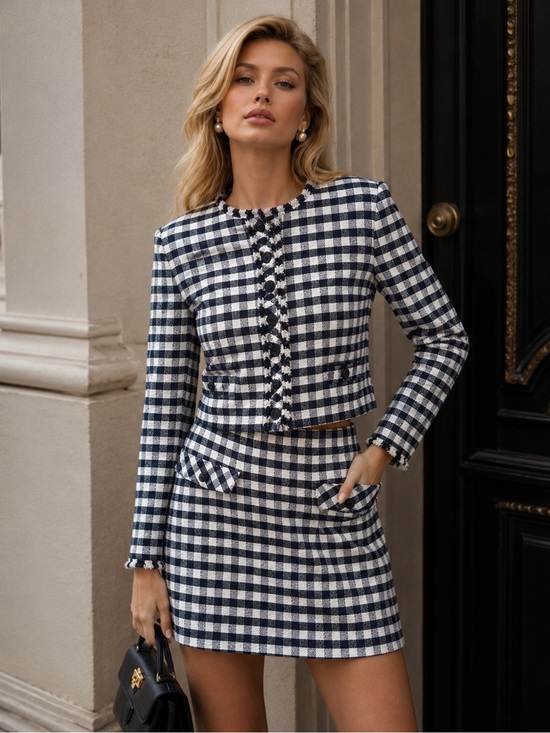 Brooks Brothers Dresses & Skirts - Brooks Brothers Red Fleece Navy White Gingham Tweed Skirt Suit Set Size 10